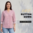 thumbnail image 4 of VDJ Womens 3/4 Sleeve Length Sleeve Business Casual Blouses Henley V Neck Red Striped Button Down Shirts Trendy Ladies Tops Size M, 4 of 12