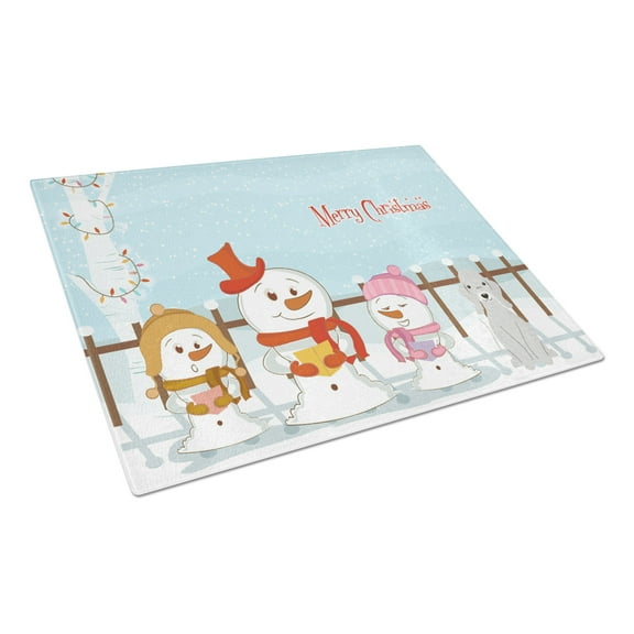 Caroline's Treasures Merry Christmas Carolers Bedlington Terrier Blue Glass Cutting Board Large