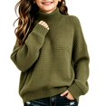 thumbnail image 4 of Girls Turtleneck Sweaters Pullover Kids Toddlers Cable Knit Warm Long Sleeve Winter Top, Sizes 11-16 Years Green01#, Size 150, 4 of 5