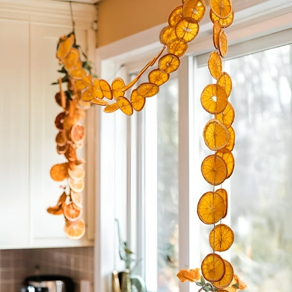 VANIDO Christmas dried orange slices for crafts 10 Ft Dried Orange Slice Garland - Farmhouse - autumn decorations for home Tables, Doors, Trees