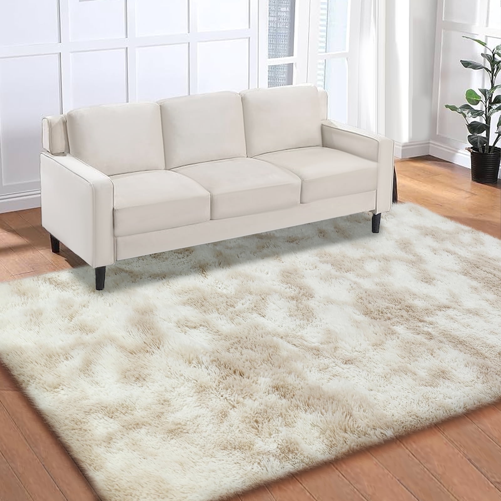 Soft Fluffy Shaggy Area Rug, 4'x6' Tie-Dyed Khaki Anti-Slip Plush Fuzzy Carpet for Living Room Bedroom Nursery Home Decor