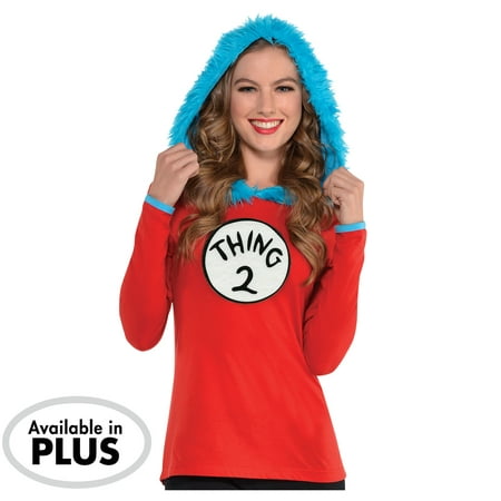 Costumes USA Dr. Seuss Adult Thing 1 & Thing 2 Hooded Long-Sleeve Shirt for Women, Plus Size, Includes 2