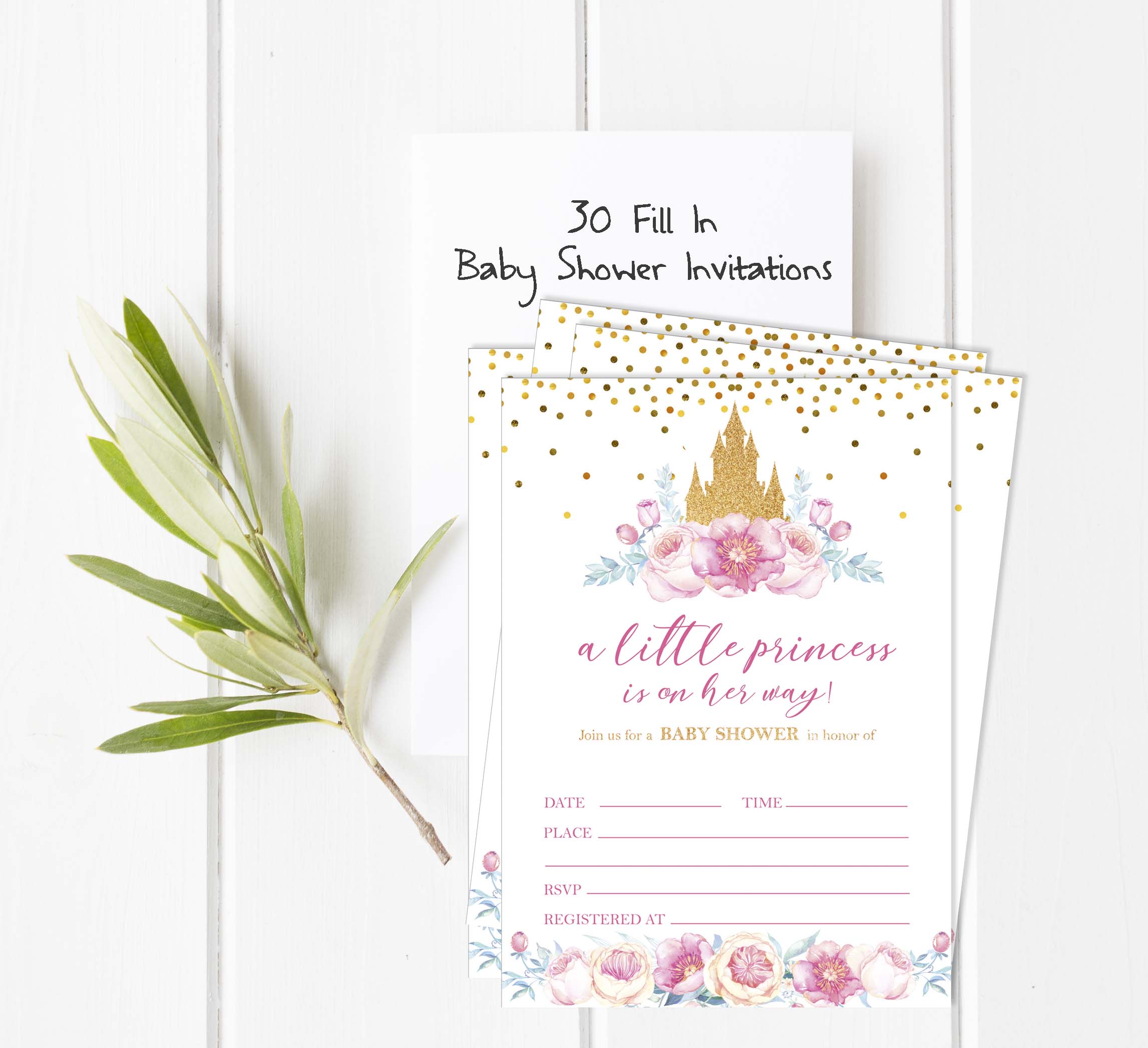 Inkdotpot 30 Fill In StyleBaby Shower Invitation Cards Gender Reveal Princess Blank Invites