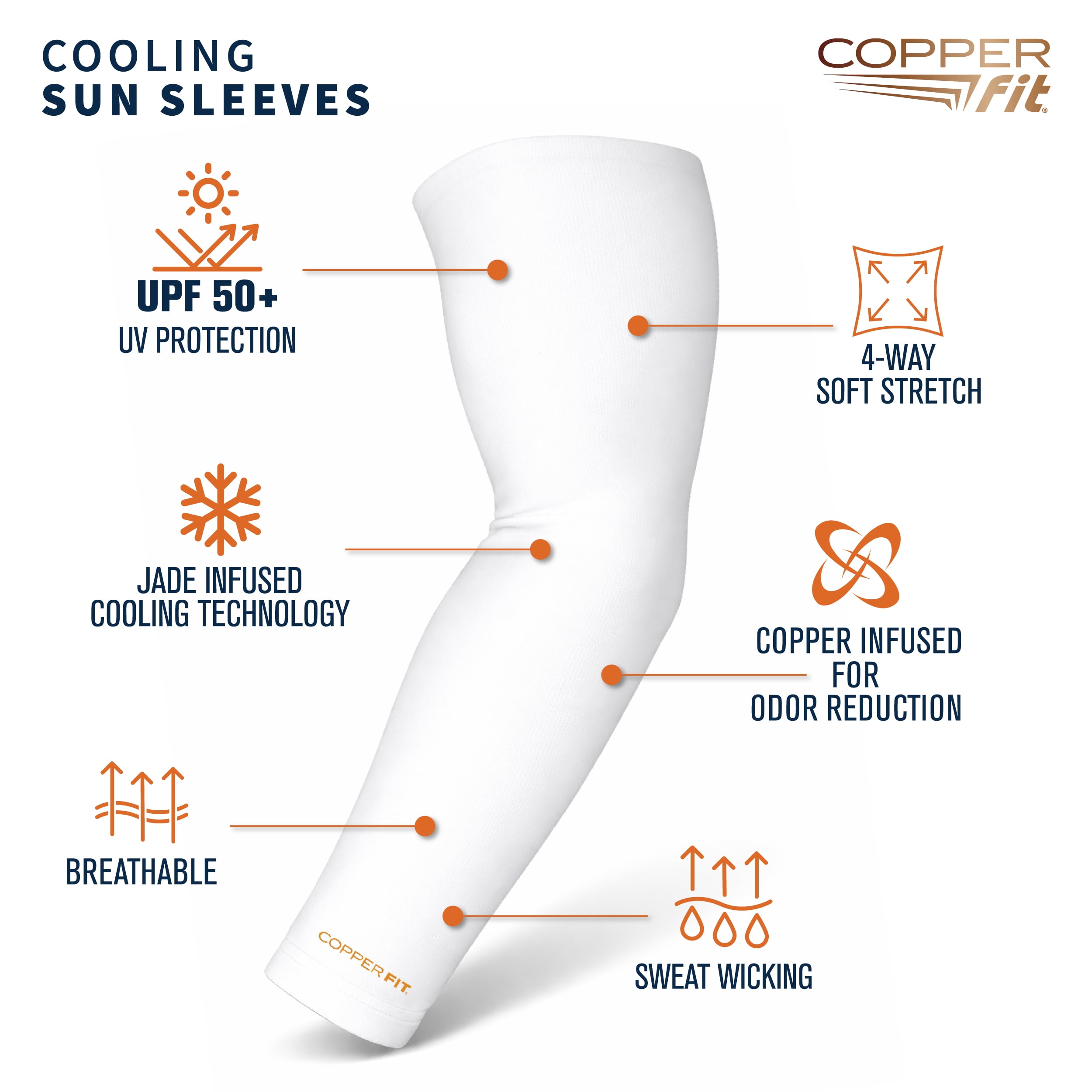Copper Fit Cooling Sun Sleeves, UPF 50+ UV Protection Arm Sleeves, Breathable & Sweat-Wicking, Large/XL, 2 Pack