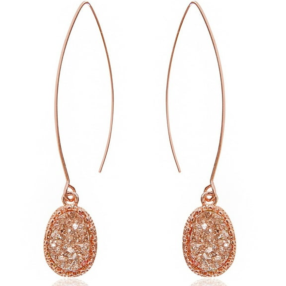 Humble Chic Rose Gold Druzy Earrings for Women - Long Boho Threaders