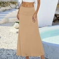 thumbnail image 2 of Fgnfyis Women's Casual Ruched Stretchy High Waist A-Line Skirt Flared Midi Skirt for a Comfortable and Khaki M, 2 of 4