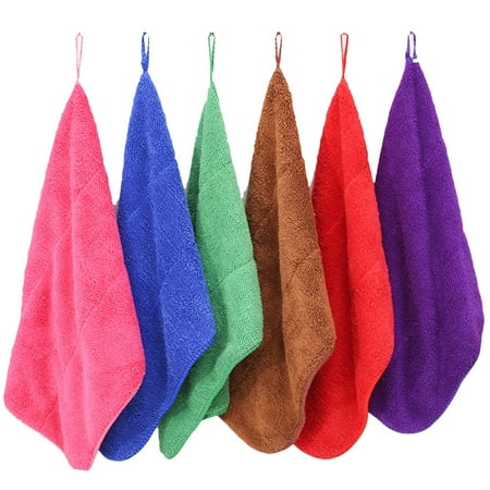 

6pcs Hanging Hand Towels Microfiber Towels Coral Fleece Fast Dry Dish Wipe Cloth for Home Kitchen Bathroom (Mixed Color)