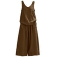 thumbnail image 7 of sdhkgrrt Women's 2 Piece Lounge Outfit V Neck Sleeveless Tank Matching Wide Leg Pants Loose Boho Vacation Casual Set Solid Travel Tracksuit Clothing, Brown 2XL, 7 of 7