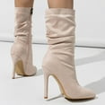 thumbnail image 5 of UngA Knee High Boots Knee High Boots for Women Pointed Square Toe Stiletto Heel Tall Boots High Heel Side Zipper Long Boots Beige,5.5, 5 of 7