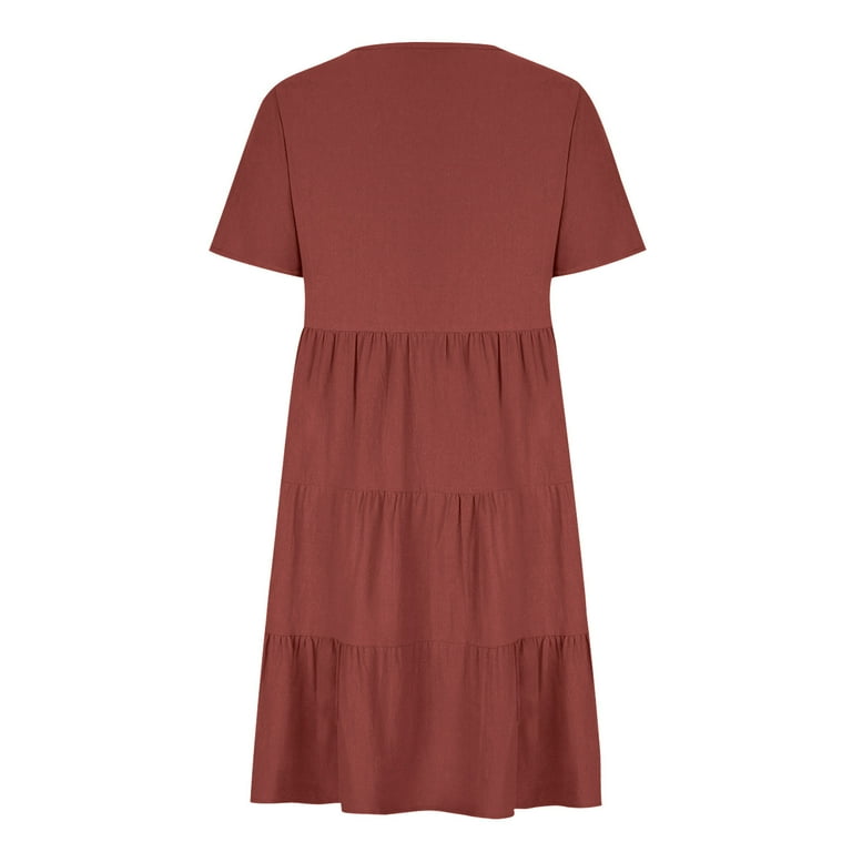 Rkstn Casual Dresses for Women Cotton Linen Blend Midi Dress Plus Size Summer Short Sleeves Casual V Neck Solid Color Freedom Beach Resort Vacation Rkstn Casual Dresses for Women Cotton Linen Blend Midi Dress Plus Size Summer Short Sleeves Casual V Neck Solid Color Freedom Beach Resort Vacation