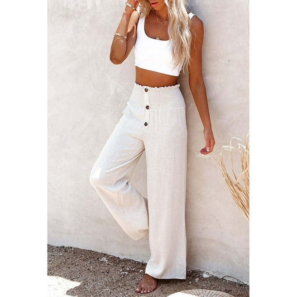 Off-White Button Detailed Wide Leg Ladies Pant