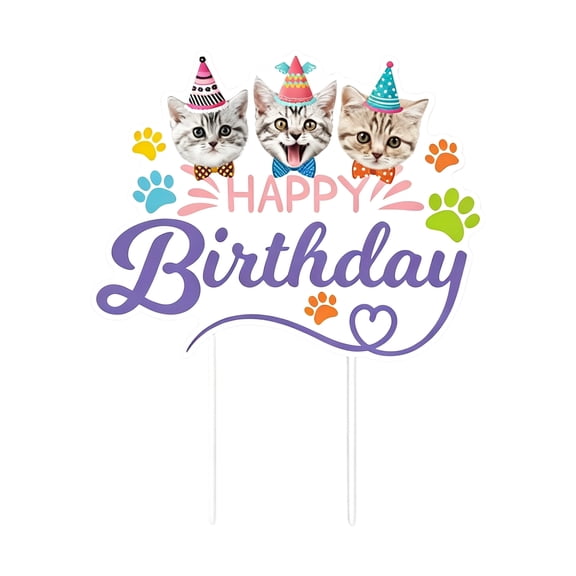 Cat Happy Birthday Cake Topper,Adorable Kitty Party Cake Pick Single Piece Dessert Decoration for Birthday Celebration