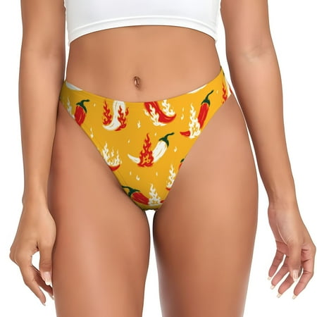 Zeuib Hot Chilli Print Seamless Women Underwear Thongs High Waisted No Show Ladies Panties Breathable Comfortable Brief Hi Rise Undies-3X-Large