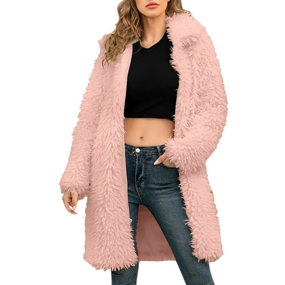 Mifelio Womens Winter Coats Women's Long Teddy Coat Winter Warm Puffy Jacket Fluffy Women's Coat Jackets Long Sleeve Casual Long Warm Faux Plush OverCoat, Coats for Women Pink L