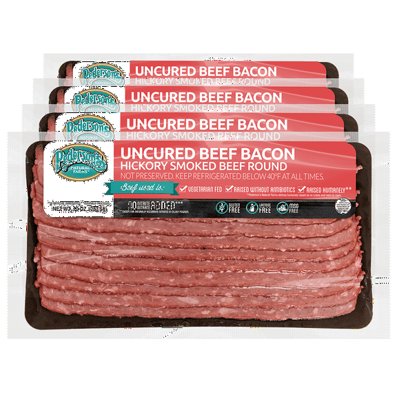 Pedersons Natural Farms, Chopped and Formed Beef Bacon, Hickory Smoked (4 Packages, 10 oz. each)