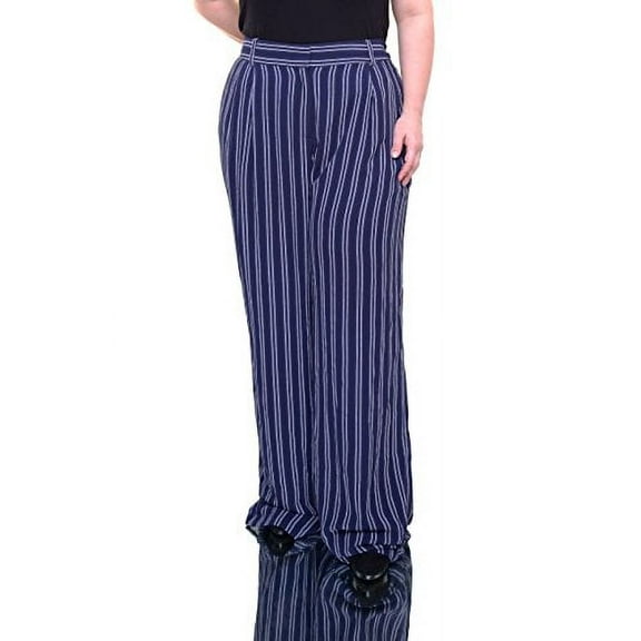 Michael Michael Kors Bengal Stripe Lined Wide Leg Pants Trousers, True Navy (XX-Small)
