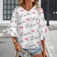 thumbnail image 3 of Pink Love Heart LOVE Women's V-Neck Blouse With 3/4 Ruffled Bell Sleeves Casual Top Ladies Blouses, 3 of 7