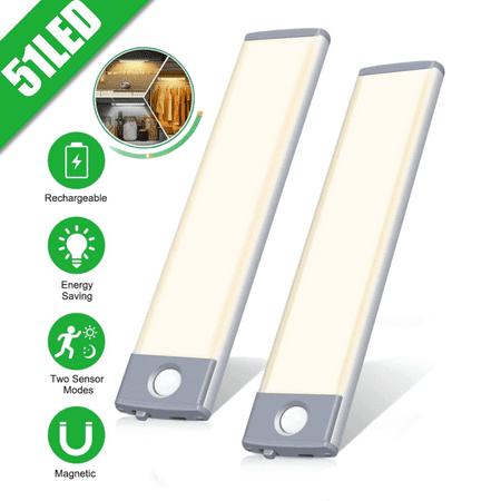 

130 Lumens 51LED Under Cabinet Lights USB Rechargeable Closet Lighting Kit with Motion Sensor and Magnetic Strip for Wardrobe Kitchen Wireless Lighting 2Pack
