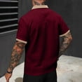 thumbnail image 4 of OIOLOYJM Men's Casual Short Sleeve Cable Knit Texture Polo Shirts Cotton Stretch V Neck Johnny Collared Tee Summer Vacation Travel Beach Lounge Golf Shirts Wine 2XL, 4 of 5