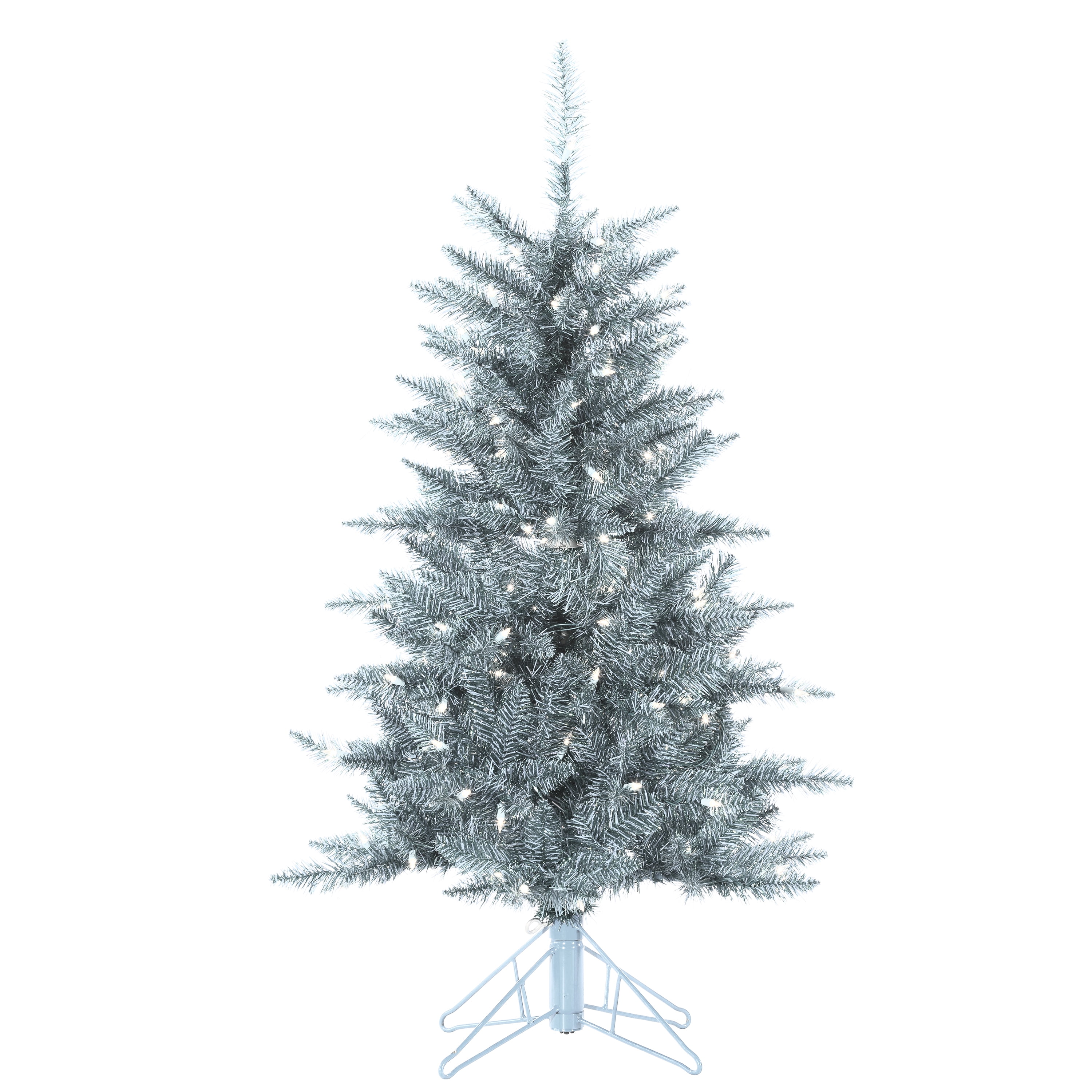 Sterling 4Ft Silver Tuscany Tinsel Tree with 150 Clear Lights