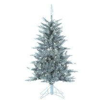 4 ft. Pre  Lit Clear Incandescent Silver Tuscany Tinsel Tree
