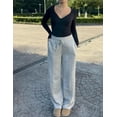 thumbnail image 6 of Pinspark Women Wide Leg Sweatpants Elastic High Waisted Drawstring Casual Pants Straight Leg Long Pant with Pockets, 6 of 6