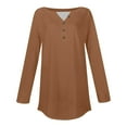 thumbnail image 5 of Holzkary Women's Long Sleeve Shirts Dressy Casual Loose Button Up V Neck Henley Tops 2025 Fall Basic Tee Blouse Long Sleeve Tops for Women Neck Casual Petite T Shirts Coffee S, 5 of 5