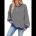 thumbnail image 3 of Sudadera Holgada Informal de Larga con Cuello Redondo y Bloques de Colores A Rayas de Gran Tamaño para Mujer, Estilo Y2K y Negro M, 3 of 10