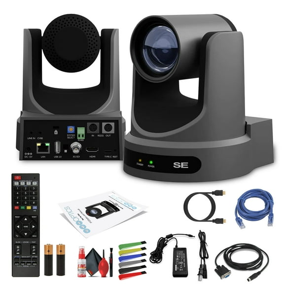 PTZOptics Move SE SDI/HDMI/USB/IP PTZ Camera with 12x Optical Zoom (Gray) (PT12X-SE-GY-G3)   Lens Cleaning Kit   HDMI Cable   Ethernet Cable   Color Wire Ties