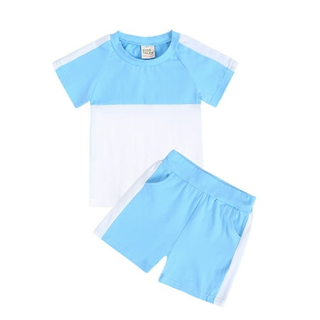 

Kids Girls Short Sleeve Shorts Sports Suit Splicing Color Crew Neck 2-Piece Set 5-14Y