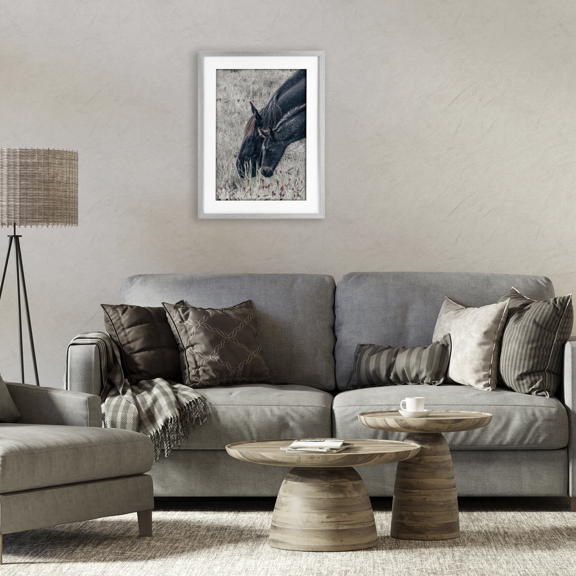 Stupell Industries New Graze Horses in Meadow Gray Framed Print Under Glass, design by Nathan Larson