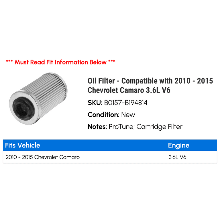 Oil Filter Compatible with 2010 2015 Chevy Camaro 3.6L V6 2011 2012 2013 2014