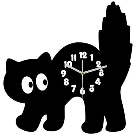 Cat Wall Clock Animal Design Clock Creative Alarm Clock Modern Wall Ornament for Bedroom Office Kitchen Decor