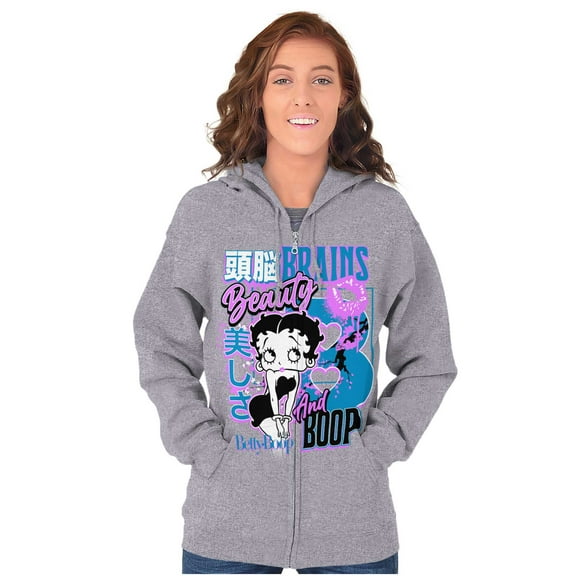 Kanji Betty Boop Beauty and Brains Zip Hoodie Sweatshirt Women Brisco Brands S