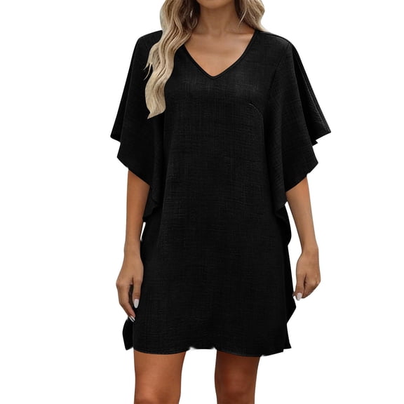 Womens Bathing Suit Cover Up V Neck Swimsuit Coverup Summer Swim Coverups Loose Bikini Beach Dress Black XL