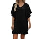 thumbnail image 1 of Mujeres manga corta vestidos de verano cuello en V sólido Batwing manga suelta cambio longitud de rodilla casual cómodo vestido corto de manga larga para mujeres, 1 of 6
