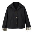 thumbnail image 2 of VISALY Oversized Trench Coat for Women Plaid Lined Lapel Long Sleeve Button Down Cropped Trench Coat Casual Crop Jacket Lightweight Trendy Plaid Lining Outerwear Fall Fashion Outfits Blackxs, 2 of 3