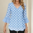 thumbnail image 5 of Womens Tops Ruffle 3/4 Sleeve V-Neck Circle Pritned Dressy Casual Chiffon Blouses Tops, 5 of 7