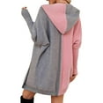thumbnail image 3 of Women Fall and Winter Open Front Long Sleeve Hooded Knit Cardigan Color Block Outwear Coats Pink & Dark Grey M, 3 of 9