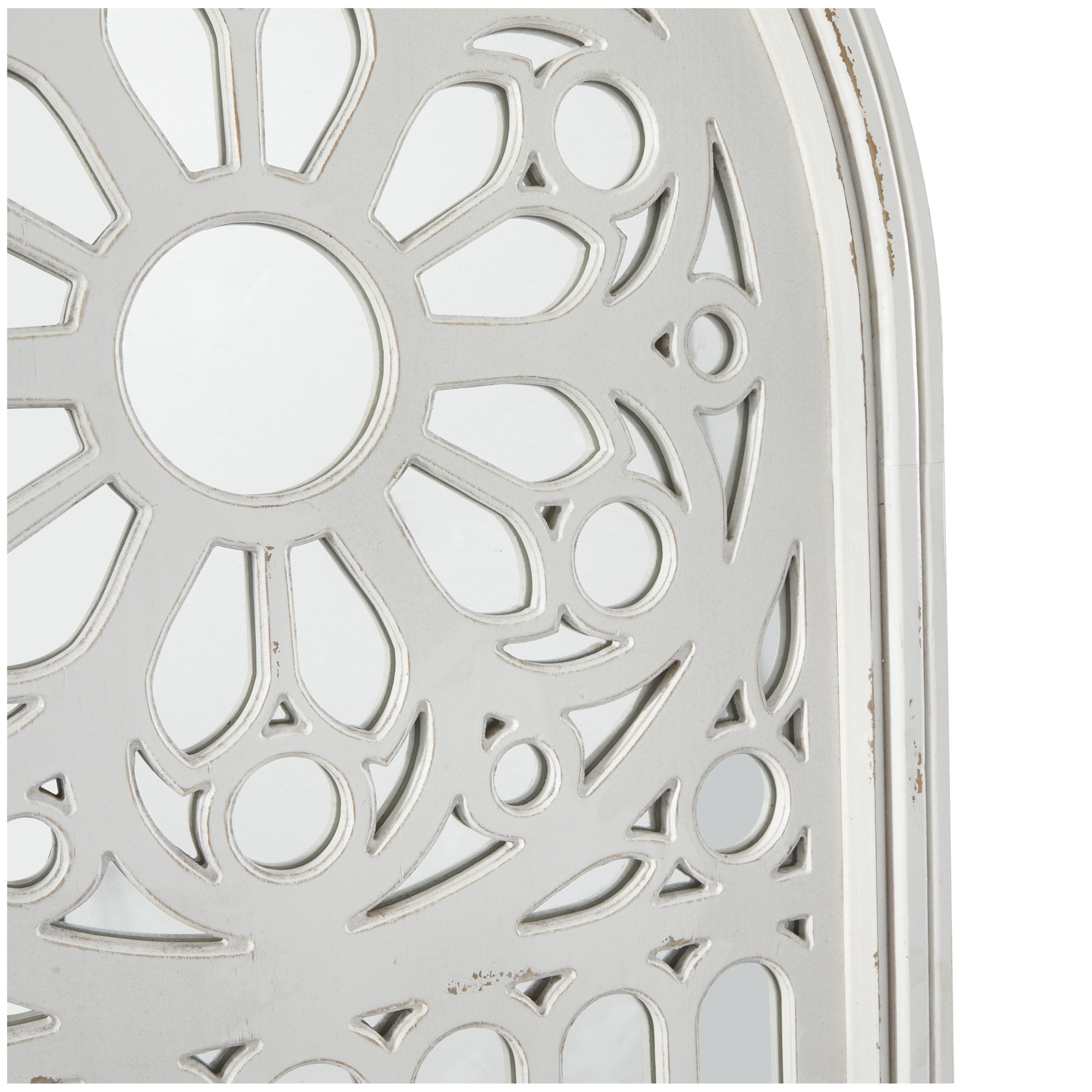 DecMode 28" x 52" White Carved Wall Mirror with Arched Window Panes
