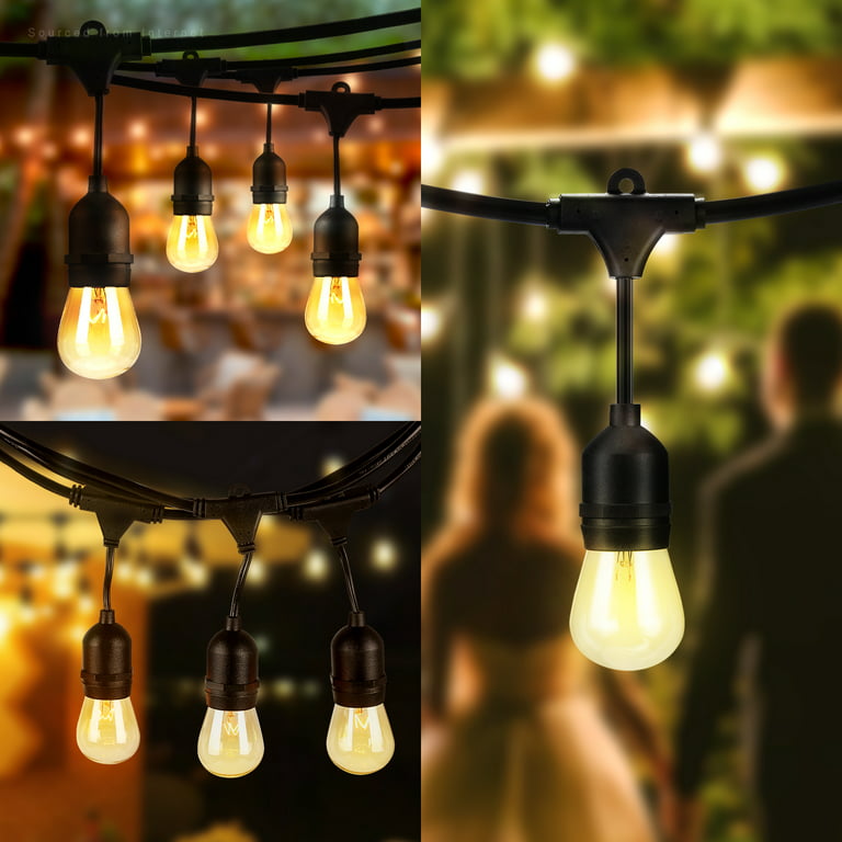 50ft Outdoor Patio String Lights Extendable Retro Style Hanging Lights for Festivals and Events 24 Sockets Weatherproof Commercial Grade Garden E