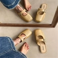 thumbnail image 2 of Xfvqtps Clogs for Women Mules Slide Closed Toe Clog Buckle Decor Leather Elegant Comfortable Mule Khaki, 2 of 6