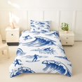 thumbnail image 2 of Castle Fairy Line Art Surfer Silhouette Twin Duvet Cover,Giant Ocean Wave Repeat Print Twin Bedding,Navy White,Reversible,2pcs,No Comforter,1 Duvet Cover and 1 Pillowcase, 2 of 5