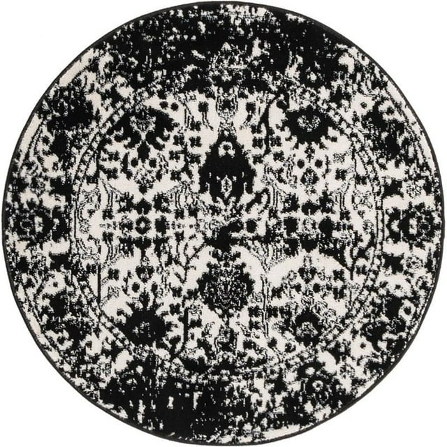 Unique Loom Portland Tone-on-Tone Design Rug 3' x 3' Round White/Black