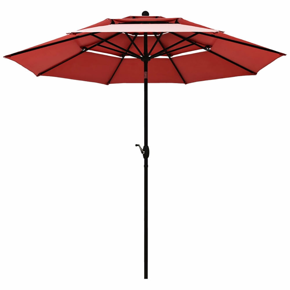 Aimee Lii 10ft 3 Tier Patio Umbrella Aluminum Sunshade Shelter Double Vented without Base, Sunbrella Patio Umbrellas, Burgundy Aimee Lii 10ft 3 Tier Patio Umbrella Aluminum Sunshade Shelter Double Vented without Base, Sunbrella Patio Umbrellas, Burgundy