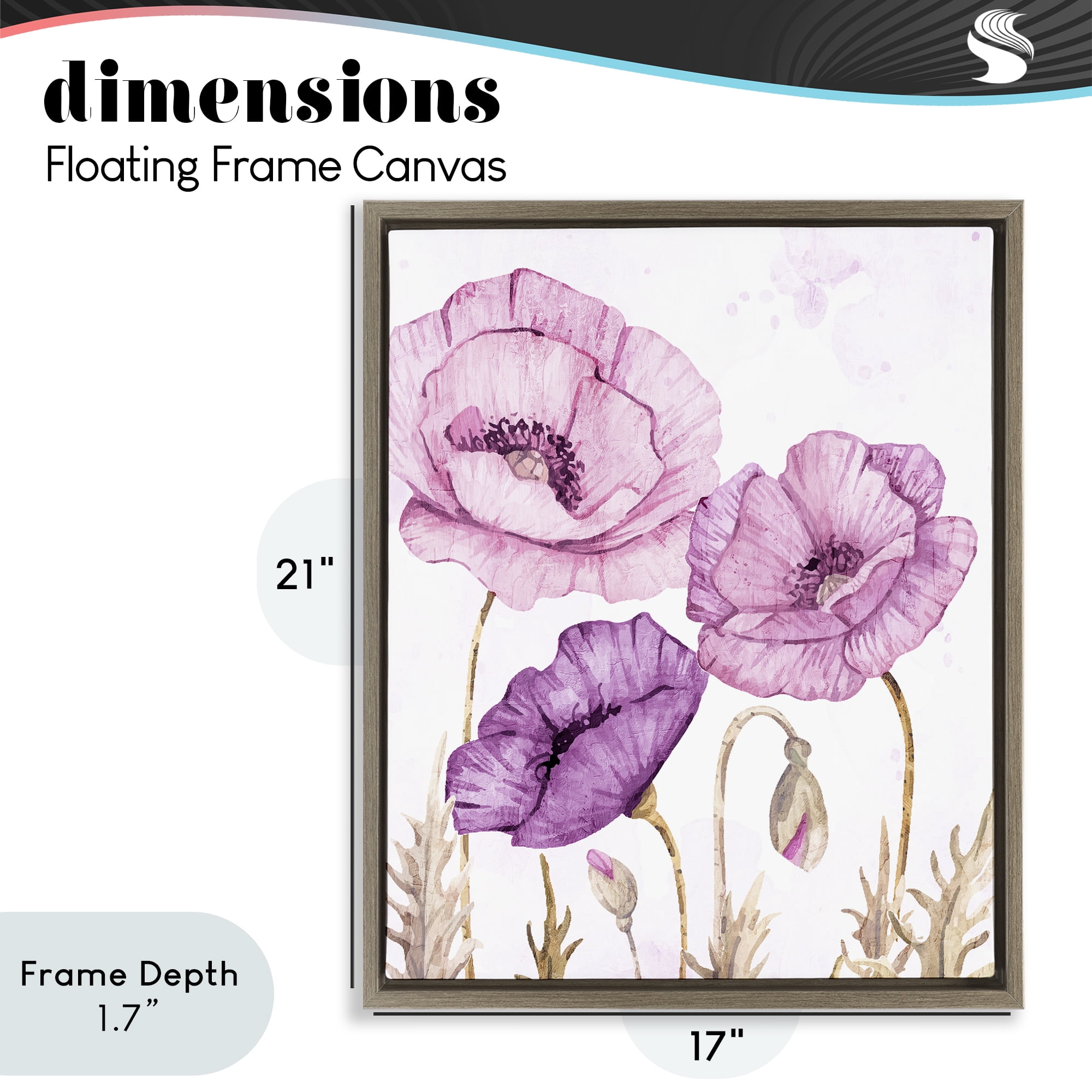 Stupell Industries Bright Purple Poppies Brown Framed Floater Canvas Wall Art, design by Kim Allen