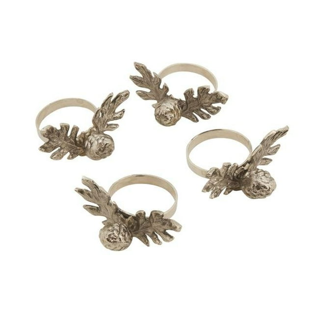 Saro Lifestyle Serviette Design Pomme de Pin Style Rustique Bague Laiton Argent - Ensemble de 4