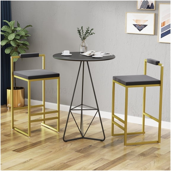 2 Pcs Counter Height Bar Stools with Back Support, Velvet Cushioned Seat and Golden Metal Legs for Kitchen Island, Gray