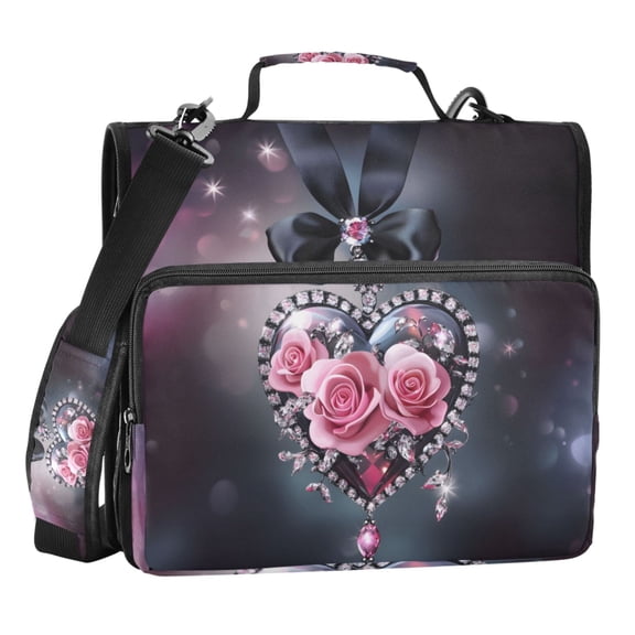 ALAZA Zipper Binder Bag Rose in Heart 3 Ring File Folder Binder Organizer Bag