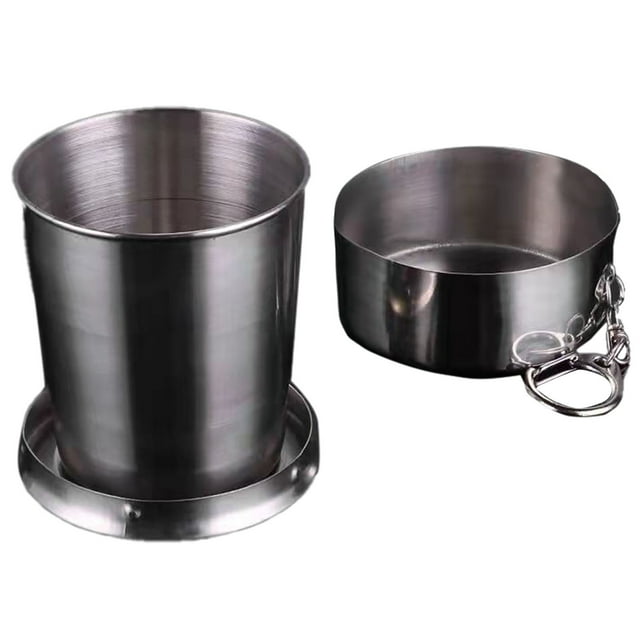 Tasse en Acier Inoxydable avec Couvercle et Porte-Clés pour Voyage Camping Randonnée Vélo Durable Pliable Vaisselle de Boisson pour Usage Quotidien Extérieur